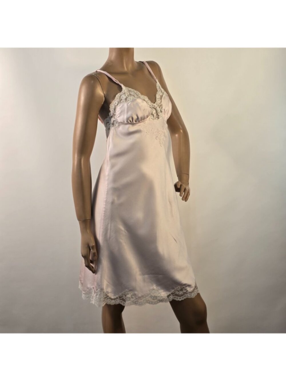 Vintage Chemise Nightgown Slip Blush Pink Satin Floral Lace Trim Womens Sz Small - Picture 9 of 12